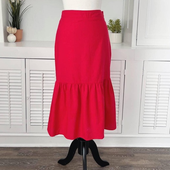Red Linen Ruffle Midi Skirt - Picture 1 of 1